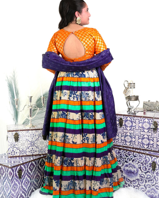 Blue Floral Tiered Skirt