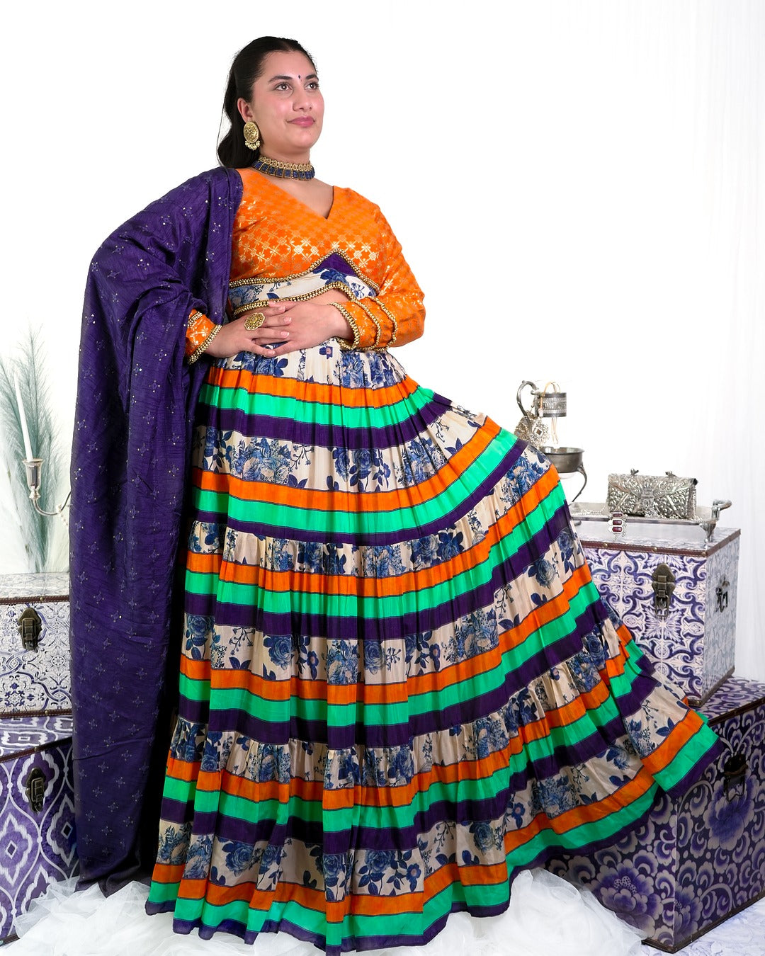 Blue Floral Tiered Skirt