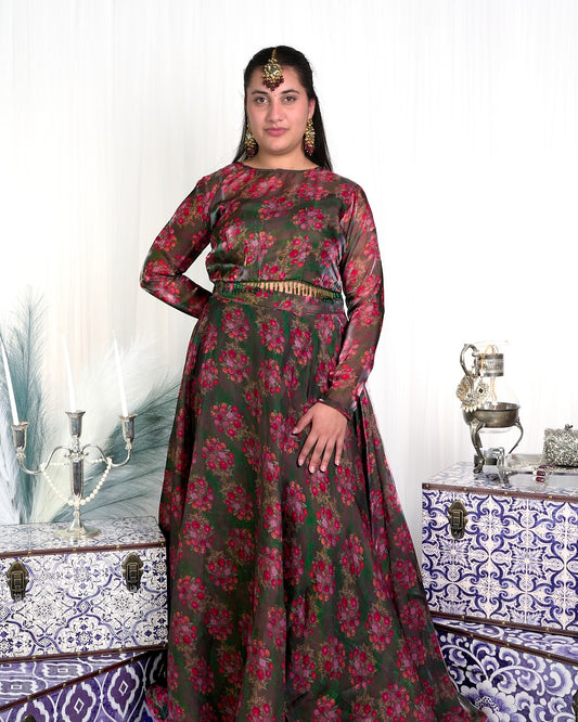 Green Floral Organza