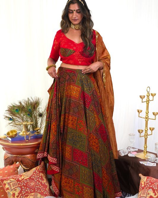 Red foil with Multicolour Skirt