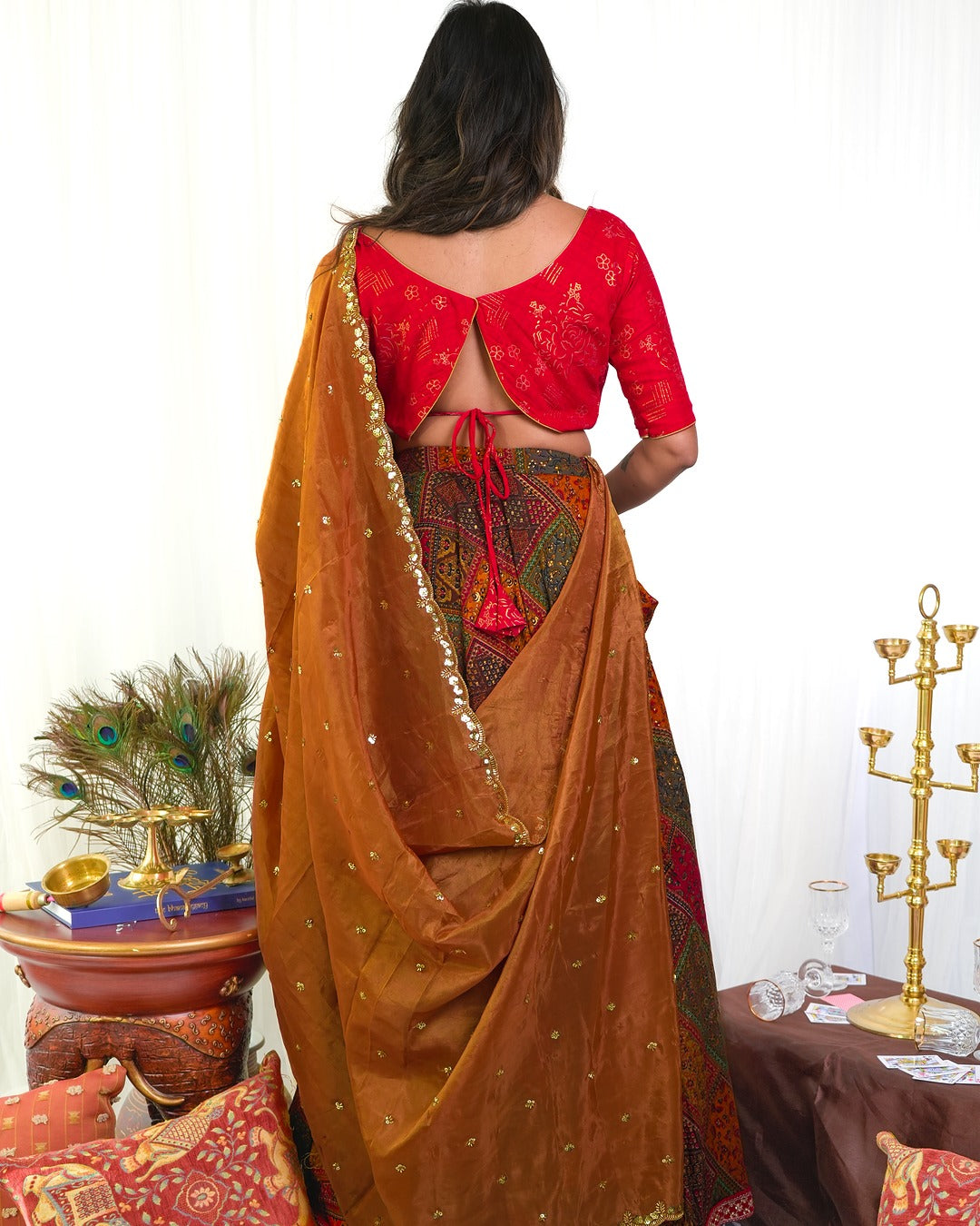 Red foil with Multicolour Skirt