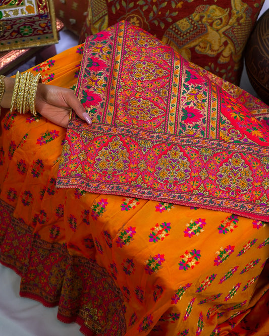 Orange and Multicolour Raw Silk Saree