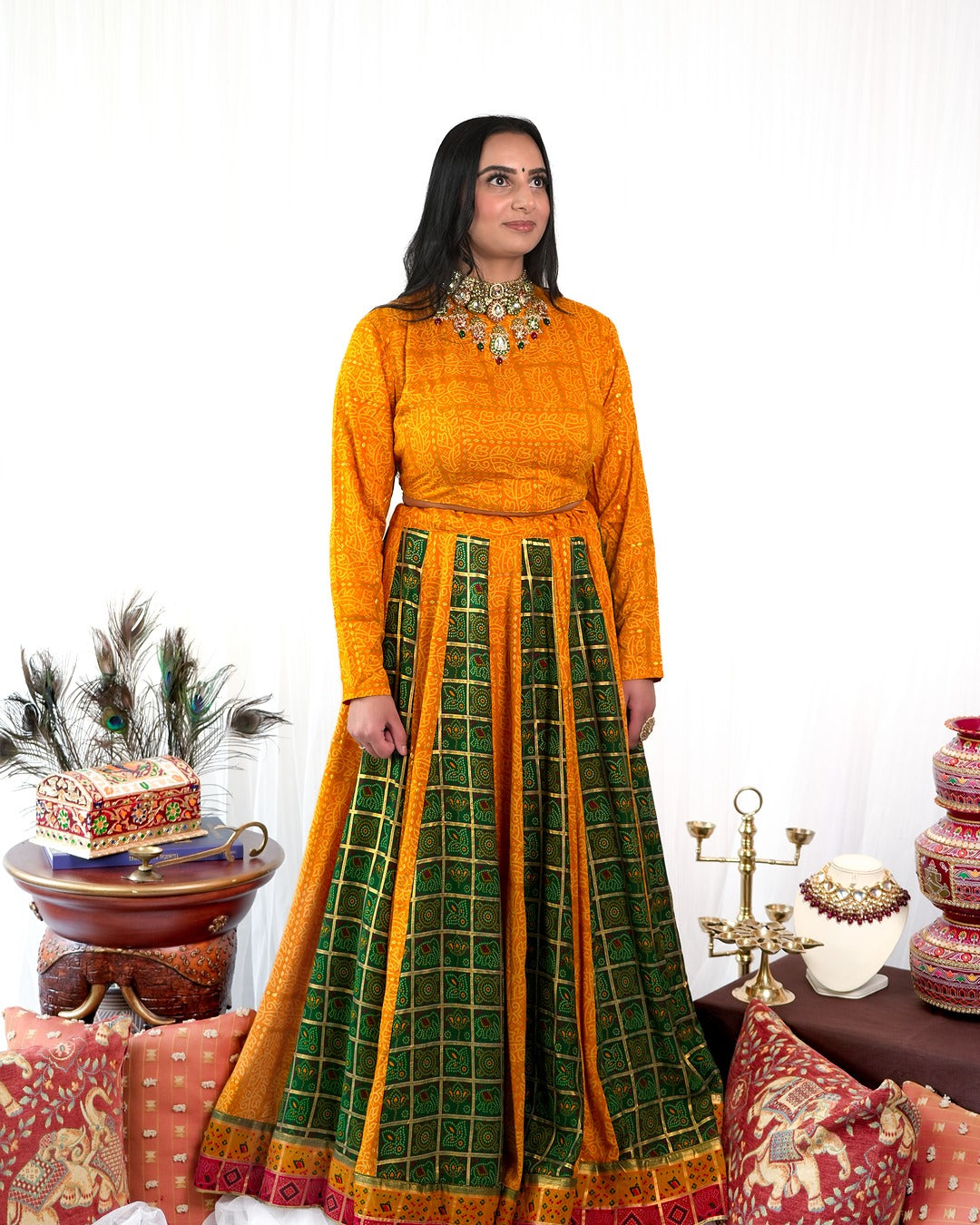 Yellow, Red, Green Panel Skirt