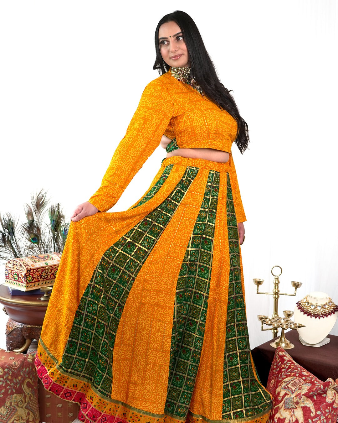Yellow, Red, Green Panel Skirt