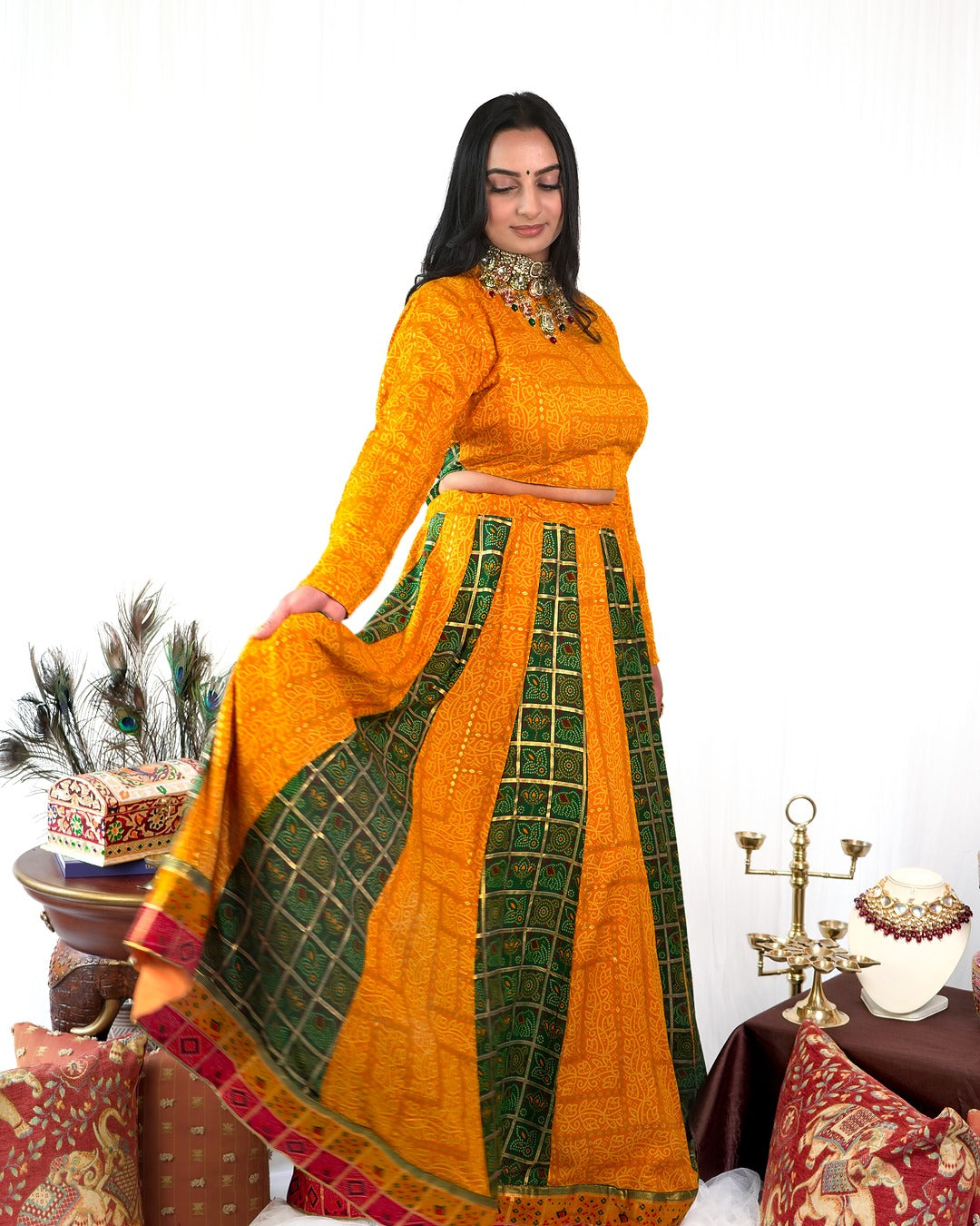 Yellow, Red, Green Panel Skirt